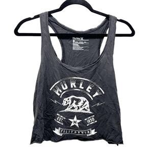 Hurley California Black Cropped Tank Top Graphic Beach Tee Size Medium